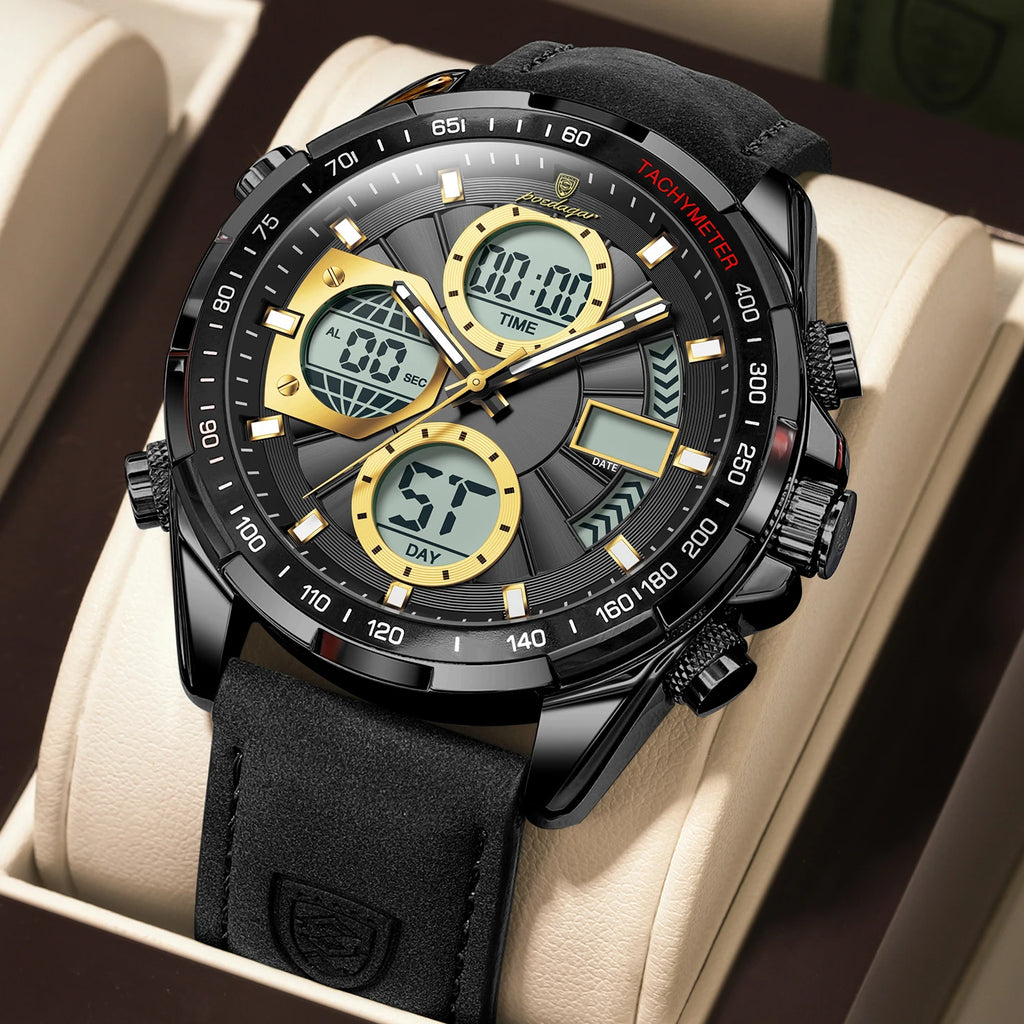POEDAGAR LED Luxury Men Watch Luminous Week Date Dual Time Display Digital Man Clock Alarm Electronic Men's Quartz Watches Reloj