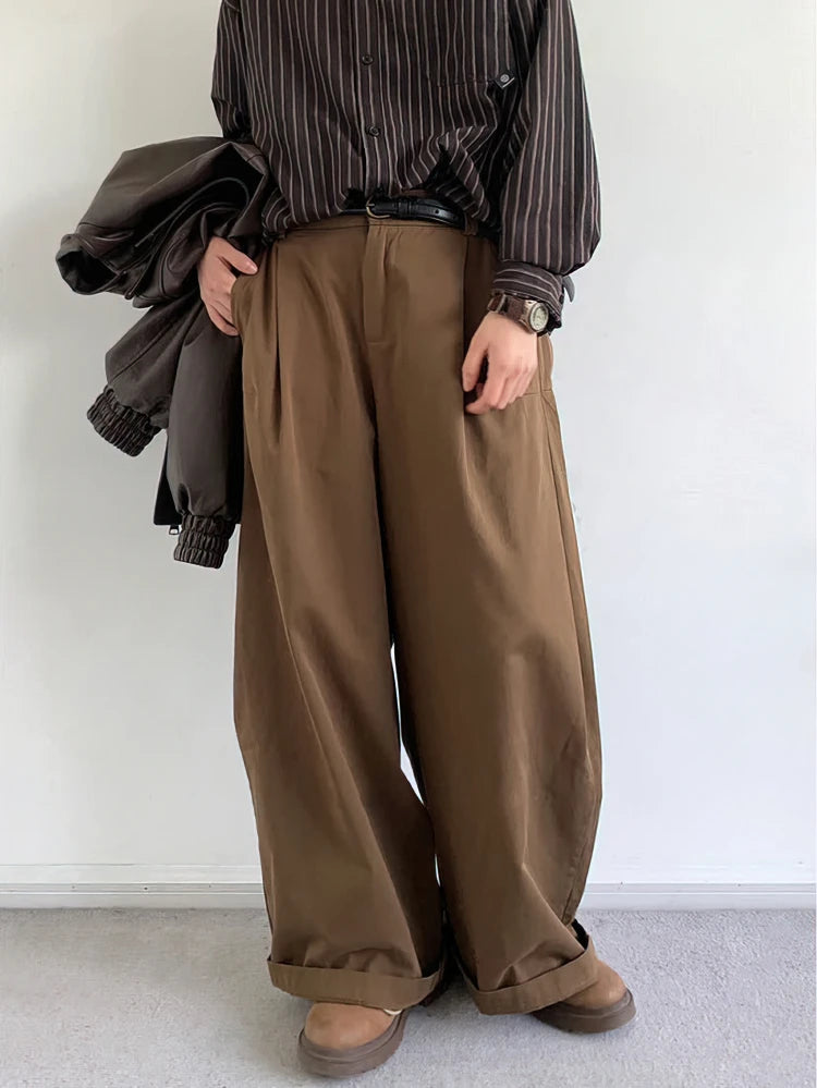 Vintage Brown Baggy Cargo Pants Men Koraen Harajuku Suit Pants Office Casual Trousers Male Wide leg Work New
