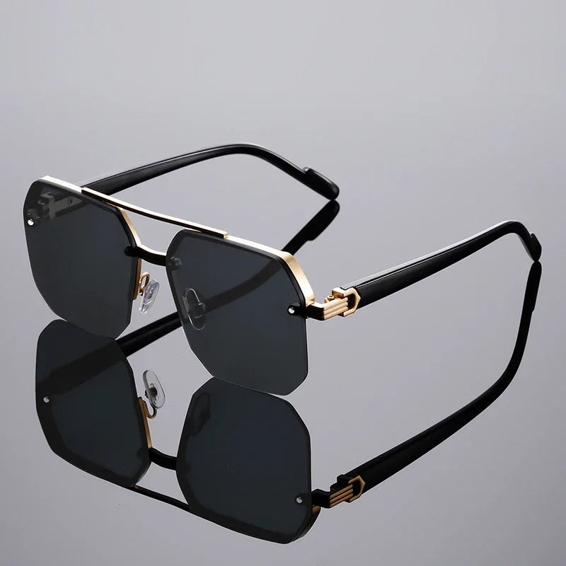 GM LUMIAS Oversized Semi-rimless Sunglasses Men Fashion Vintage Gradient Casual Shades Luxury Brand Design Outdoor Sun Glasses