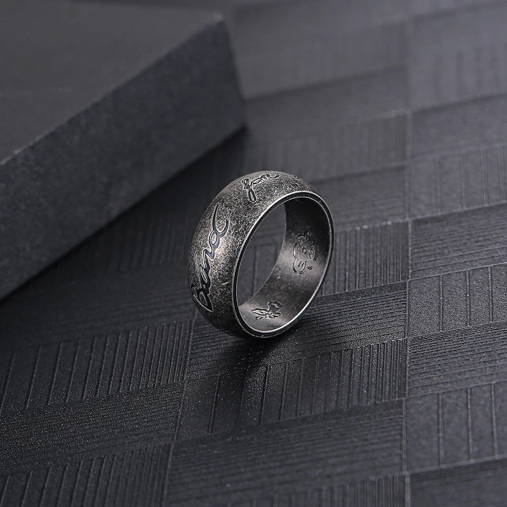 Stainless Steel Color Silver Vintage Circle Graffiti Hip Hop Round Fashion Trend Comical Minimalism Ring Gifts For Men