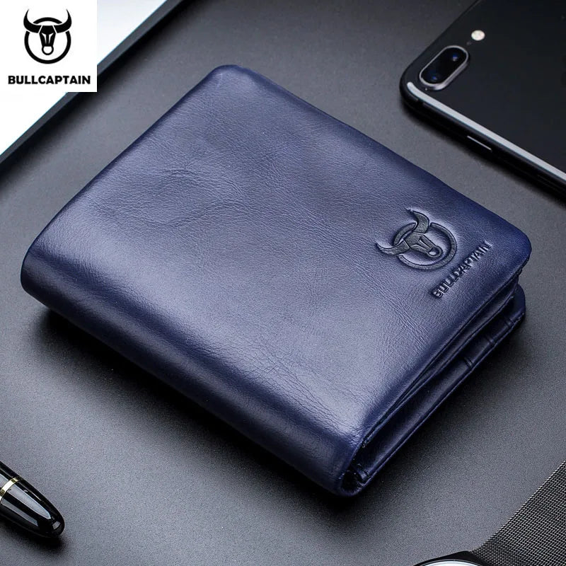 BULLCAPTAIN Brand Leather RFID Retro Wallet Men's Small Zipper Wallet Card Bag Men's Wallet Clutch