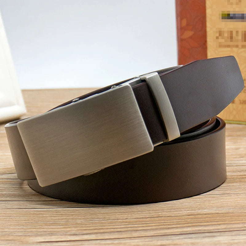 Leather belt men High Quality Genuine Leather Belts, Automatic Buckle Belt, Adjustable No Hole Belt Jeans Belt for Men