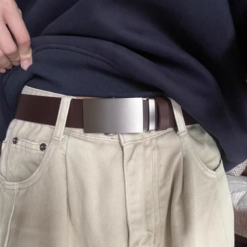 Leather belt men High Quality Genuine Leather Belts, Automatic Buckle Belt, Adjustable No Hole Belt Jeans Belt for Men