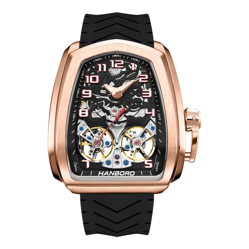 HANBORO fully automatic mechanical men's watch hollowed out wristwatch trend waterproof luminous watch