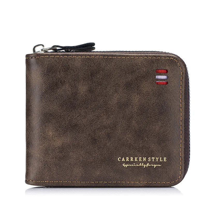 Men's Wallet 2025 New Short Style Solid Color Youth Minimalist Tri-Fold Money Clip Multifunctional Student Zipper Coin Purse