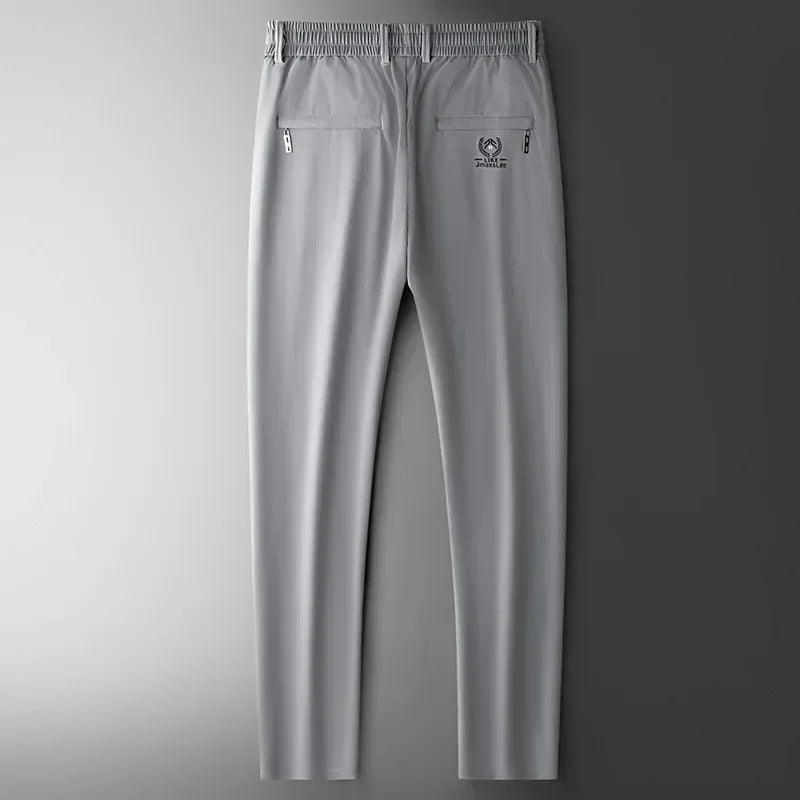 2024 Summer Soft Ice Silk Fabric Men's Thin Casual Pants Korean-style Fashion  Straight High Stretch Trousers Male Luxury Brand