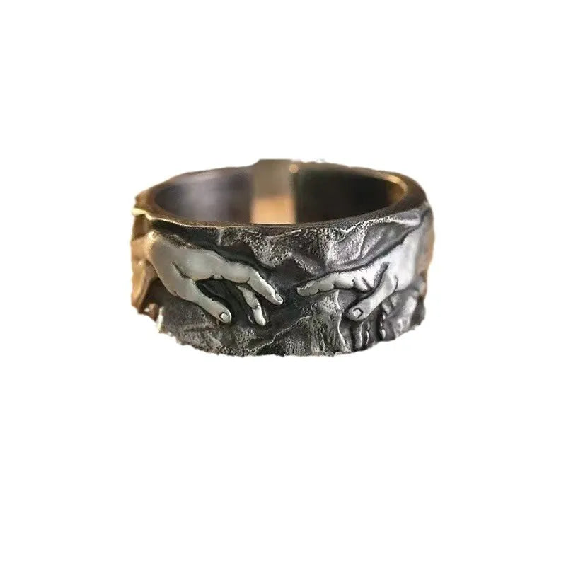 Vintage Goth Zinc Alloy Adjustable Open Finger Ring Men Hand In Hand Couple Rings For Lovers New Trend Valentine'S Day Gift