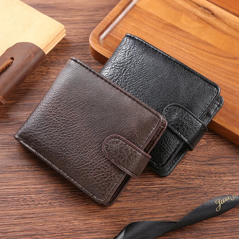 Vintage Wallet For Men Leather Short Hasp Man Wallets Casual Durable Coin Pouch Male Slim Photo ID Card Holders Purse Money Clip