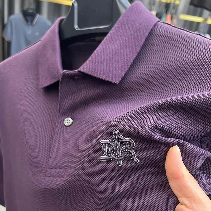 100%pure cotton high-end Tshirt summer new men's shortsleeved casual comfortable breathable polo shirt exquisite brand badge top