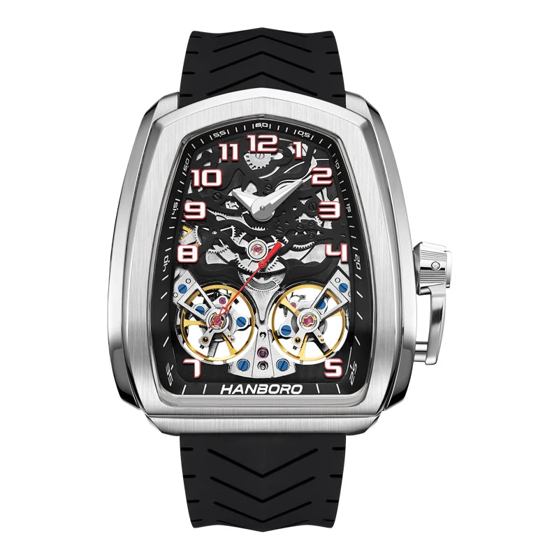 HANBORO fully automatic mechanical men's watch hollowed out wristwatch trend waterproof luminous watch