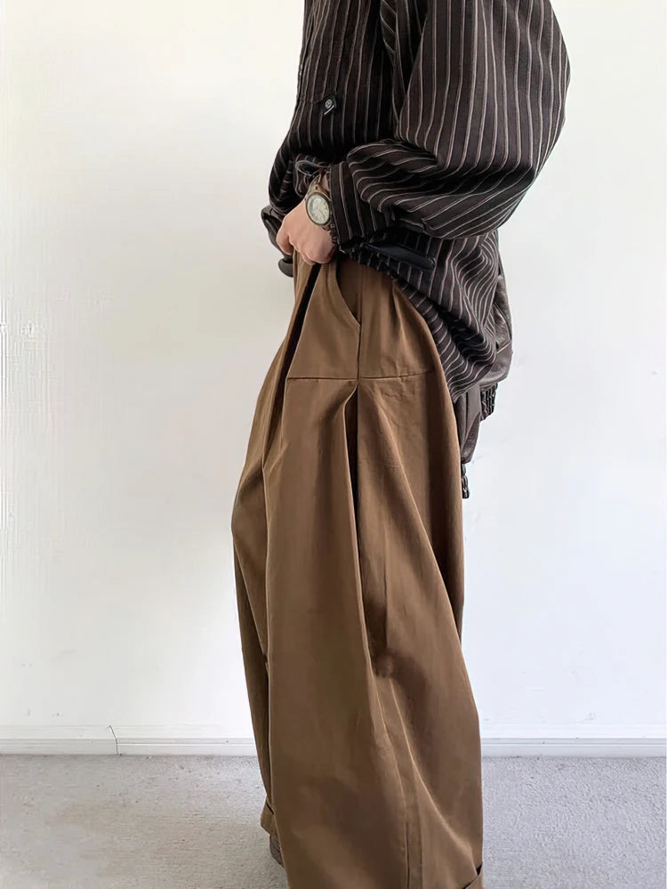 Vintage Brown Baggy Cargo Pants Men Koraen Harajuku Suit Pants Office Casual Trousers Male Wide leg Work New