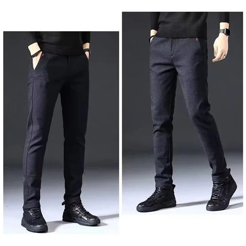 Men's Straight Leg Long Daily Pants Casual Straight Slim Fit Narrow Leg Trousers Stylish Male Suit Work Fashion Blue Gray Pants