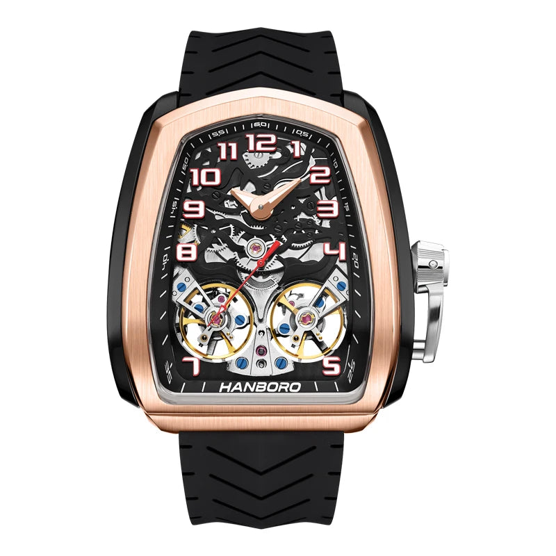HANBORO fully automatic mechanical men's watch hollowed out wristwatch trend waterproof luminous watch