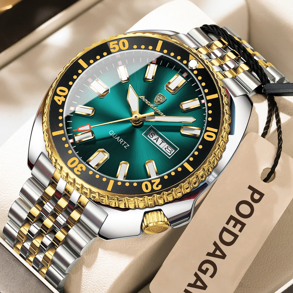 POEDAGAR Business Men Watch Date Week Waterproof Luminous Luxury Man Wristwatch Sports Stainless Steel Men's Quartz Watches Male
